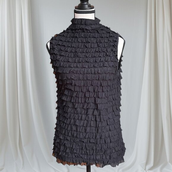 Sleeveless Black Layered Ruffled Mockneck Tank Blouse - Picture 2 of 6